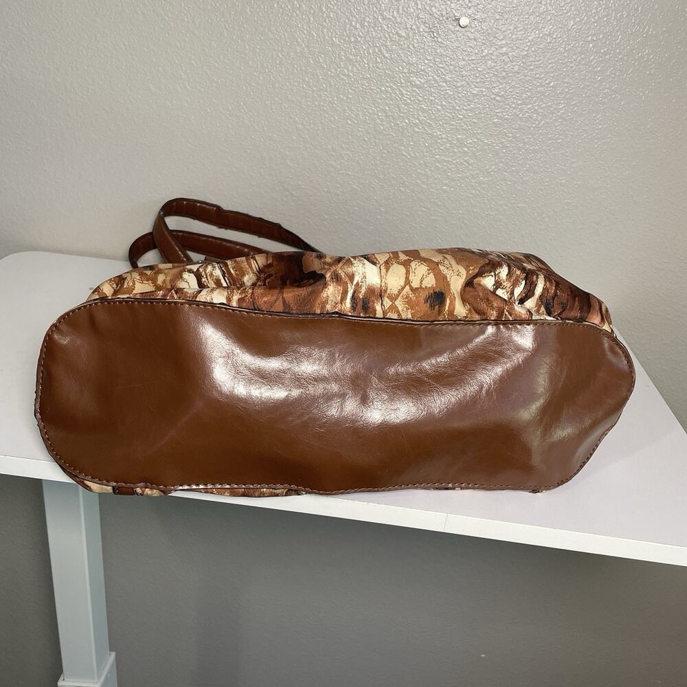 Etienne Aigner Double Handle Purse Hand Bag Snake Print Brown Magnet Close Flaws - Picture 7 of 14
